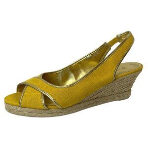 Talbots Lyndsay Yellow Canvas Peep Toe Sling Back Espadrille Wedge Size‎ 9.5
